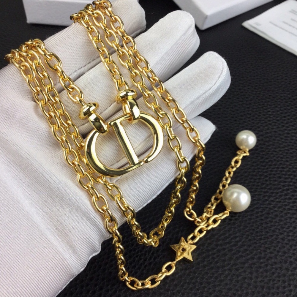 Dior Gold Chain Necklace with Crystal CC Pendant - Picture 7 of 8